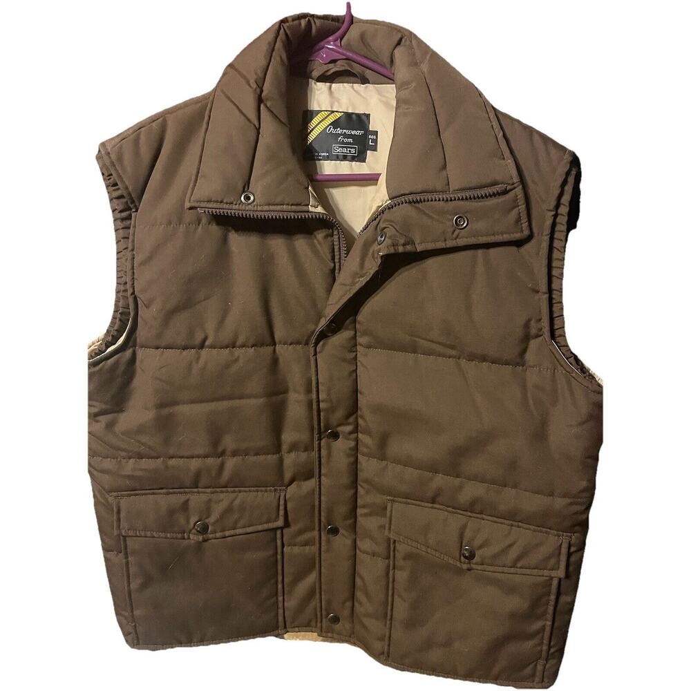 Vintage 70s 80’s Outerwear For Sears L Quilted Vest Snap Front Full Zip Briwn